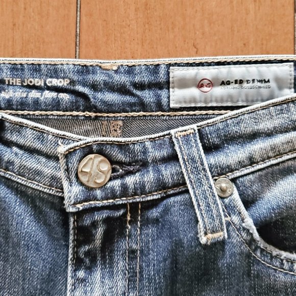 AG-ED Denim The Jodi Crop High Rise Slim Flare Crop Distressed Raw Hem Sz 26R - Picture 7 of 8